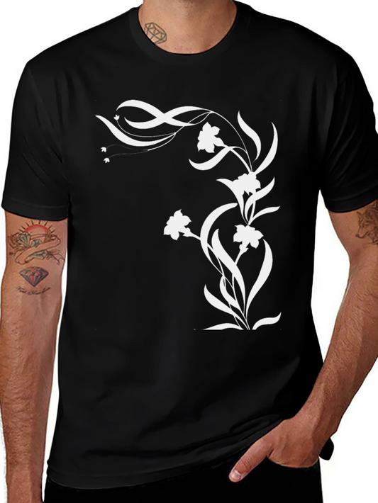 Floral Graphic Black T-Shirt - Stylish Mens Tee