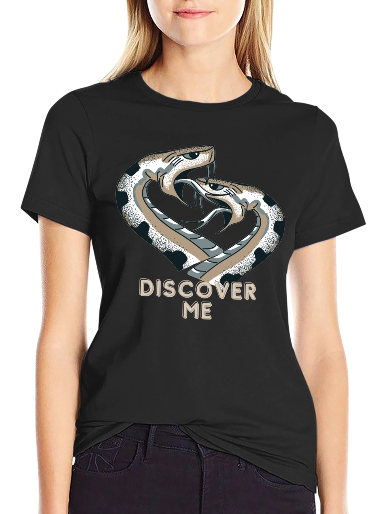 Discover Me Snakes Graphic Print Black T-Shirt