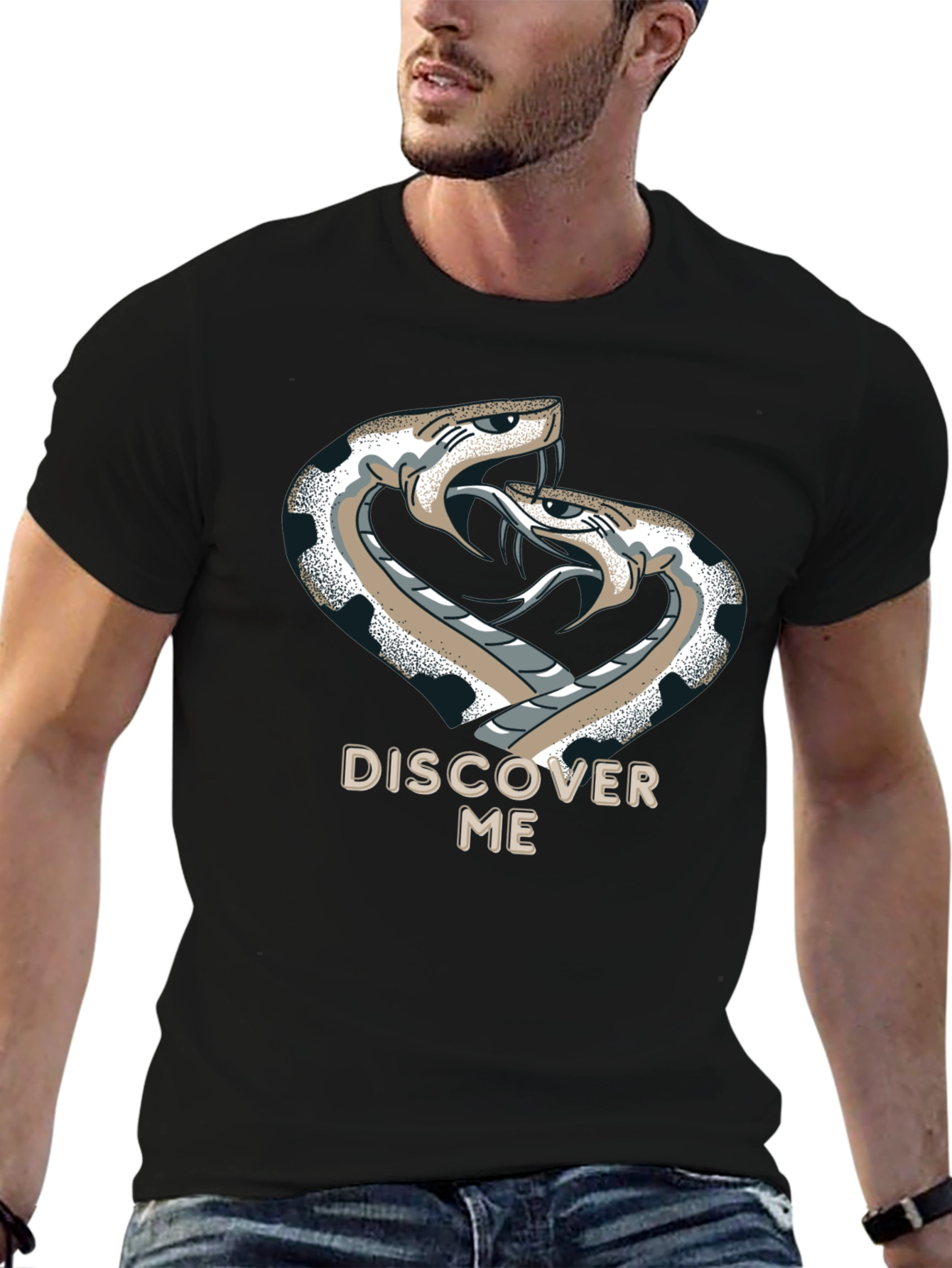 Discover Me Snakes Graphic Print Black T-Shirt