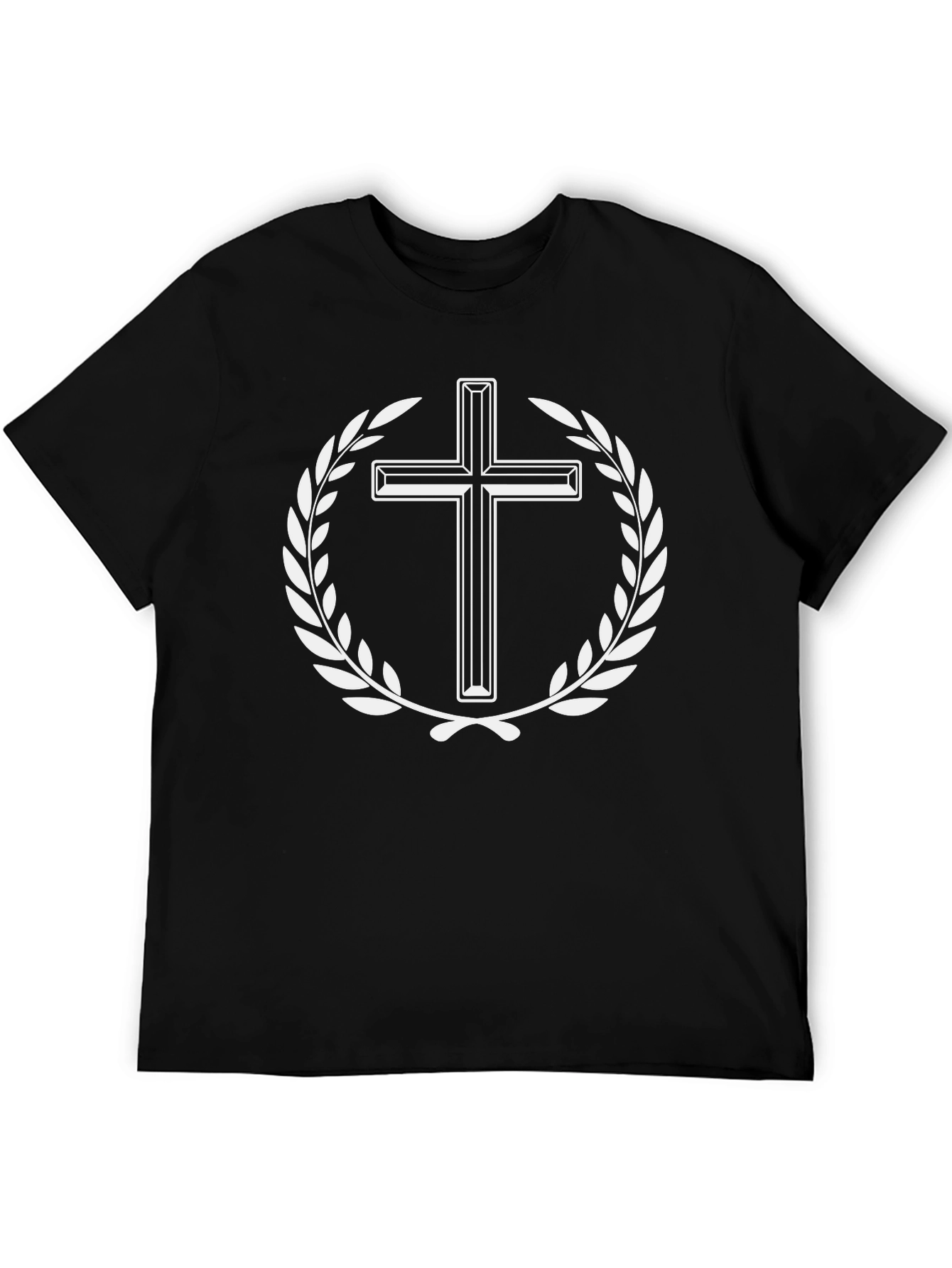 Cross Wreath Graphic Tee - Black Cotton Blend