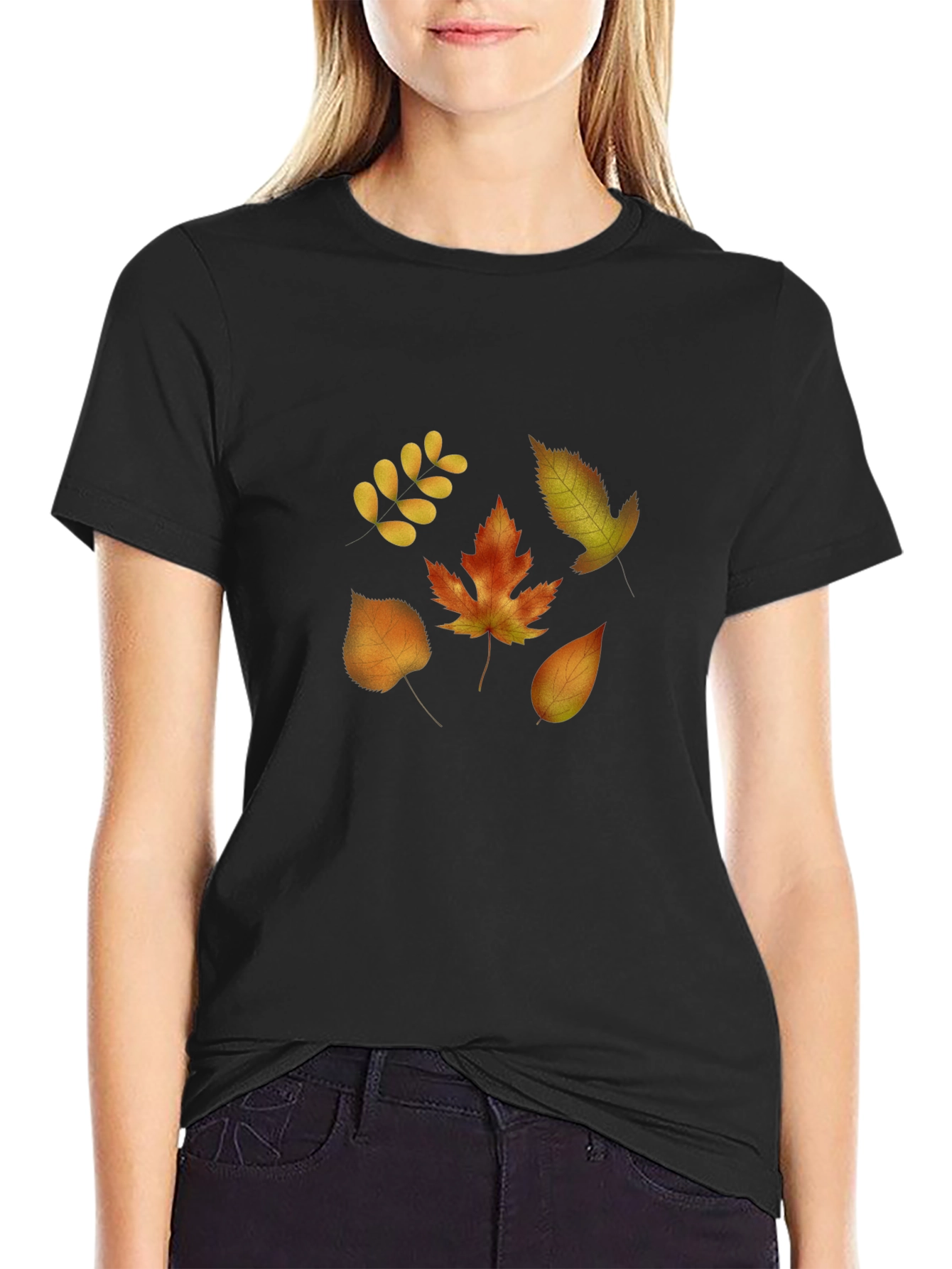 Autumn Leaves Graphic Tee - Black Short Sleeve