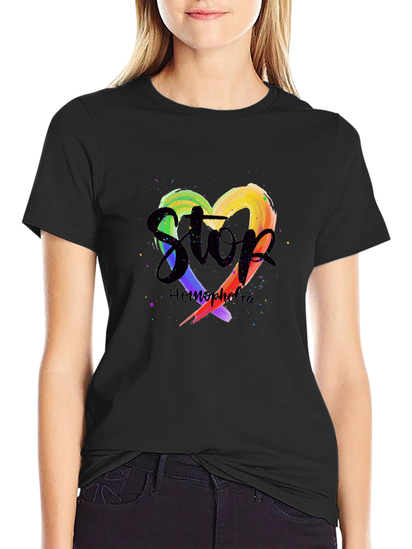 Stop Homophobia Rainbow Heart T-Shirt