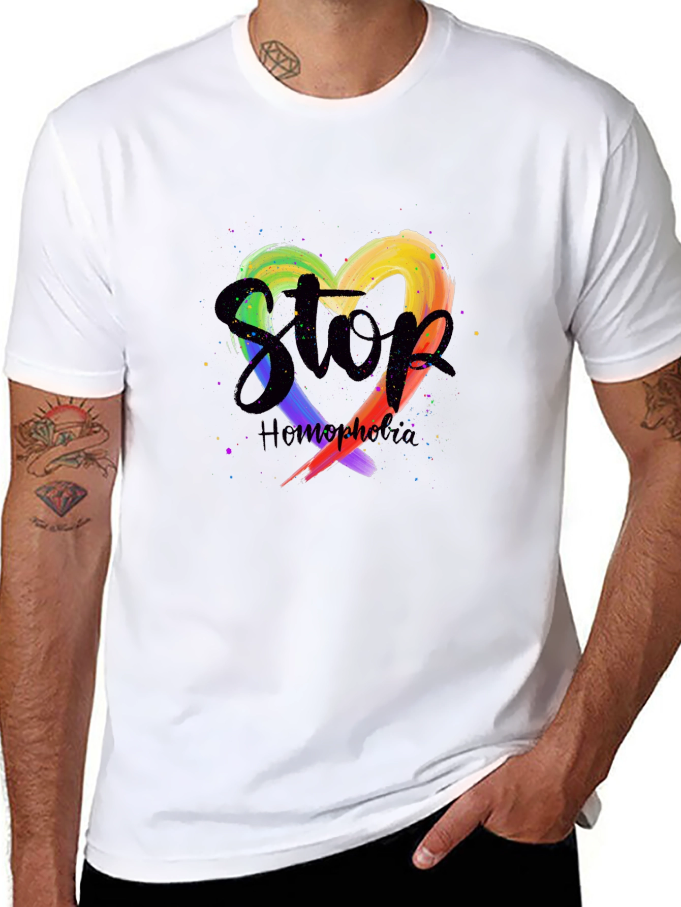 Stop Homophobia Rainbow Heart T-Shirt