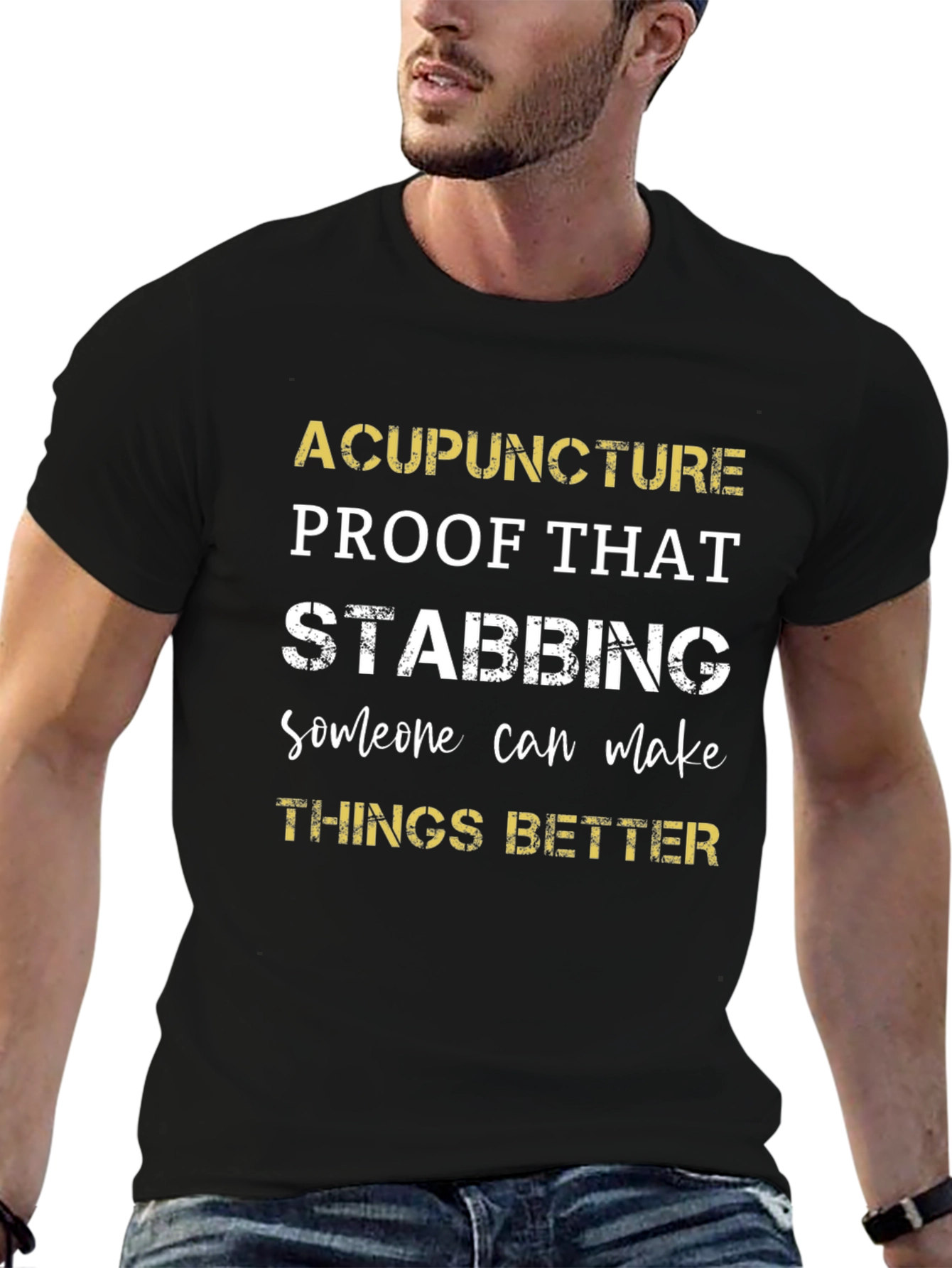 Acupuncture Stabbing Humor Graphic Tee - Funny T-Shirt