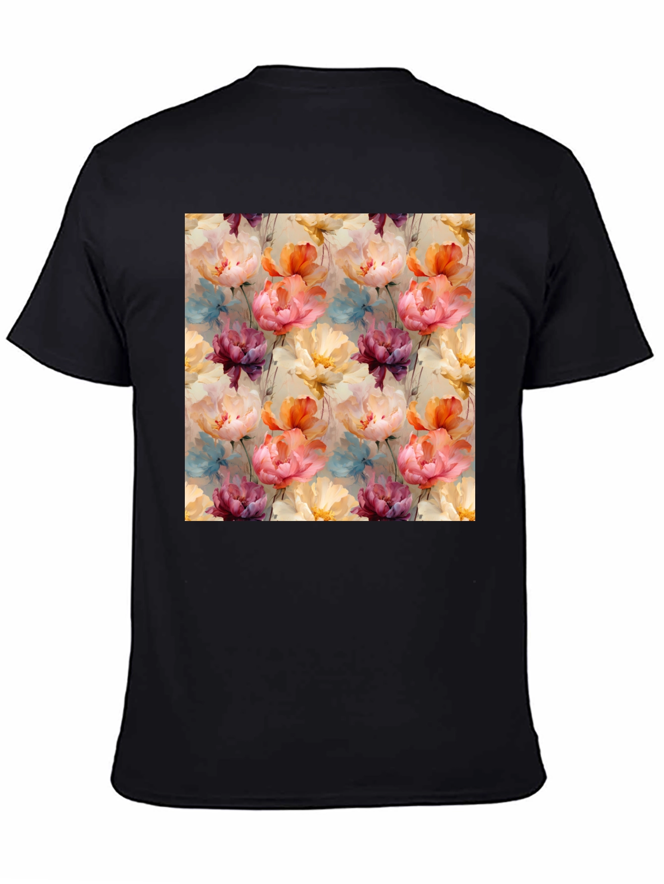 Floral Print Mens Black T-Shirt