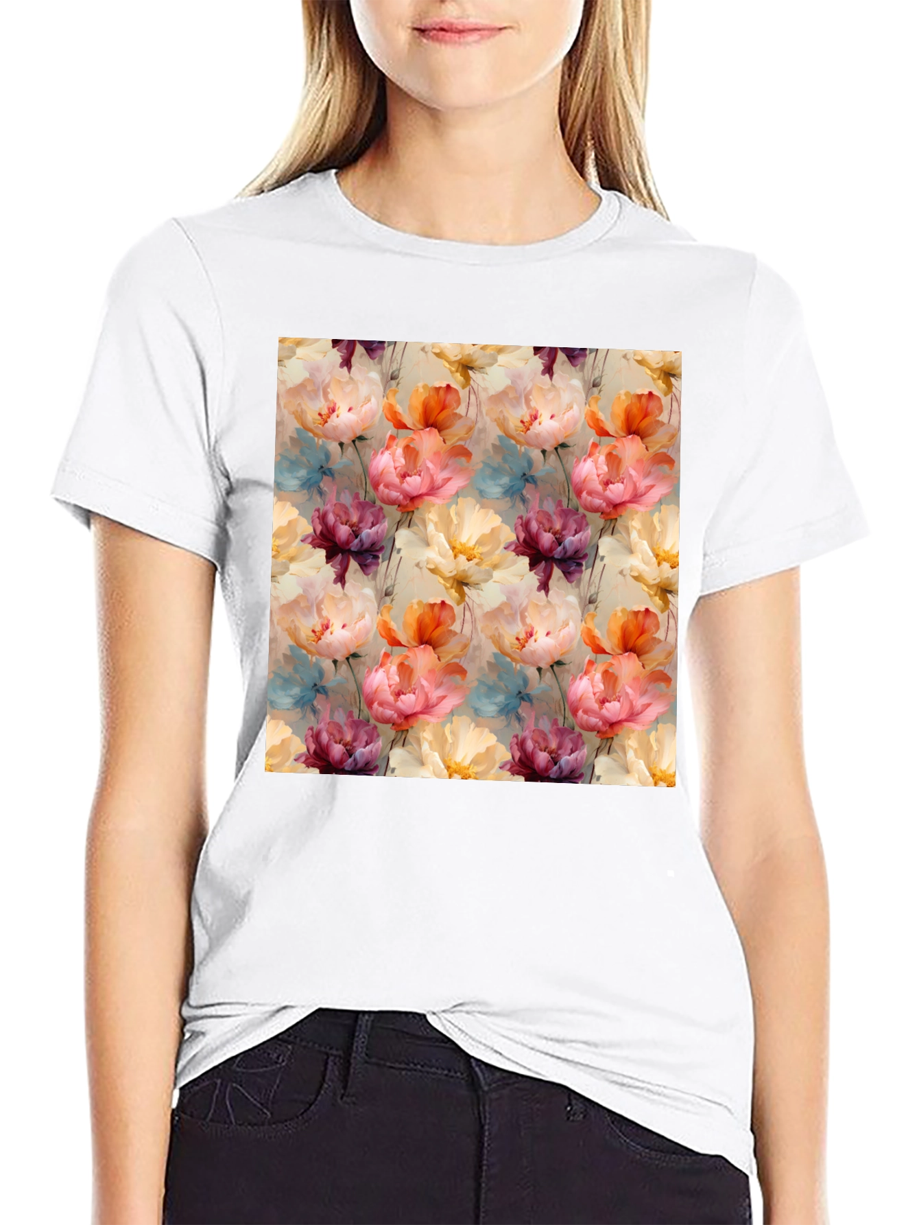 Floral Print Mens Black T-Shirt