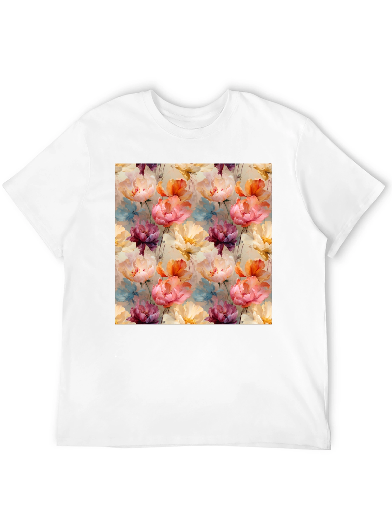 Floral Print Mens Black T-Shirt