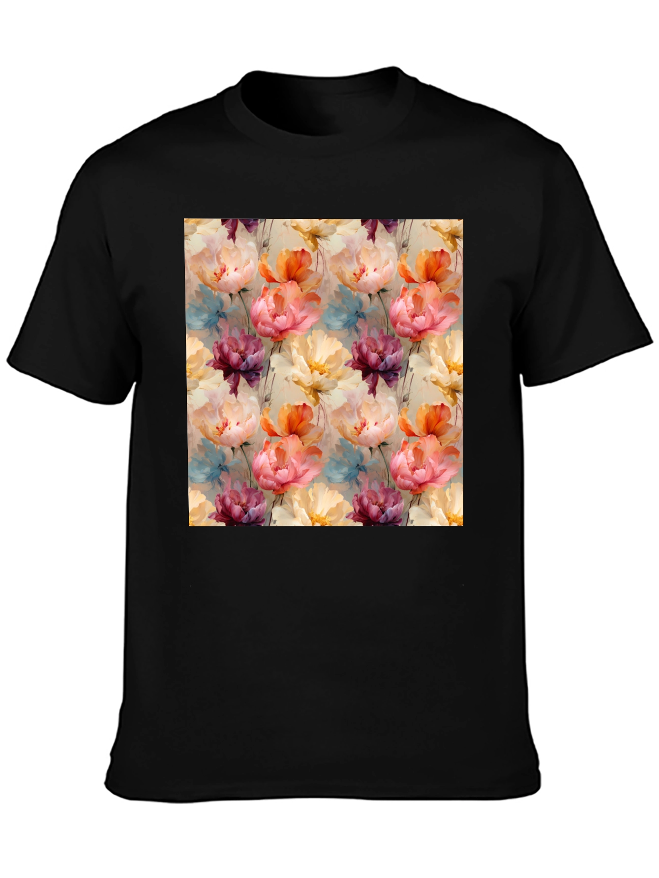 Floral Print Mens Black T-Shirt