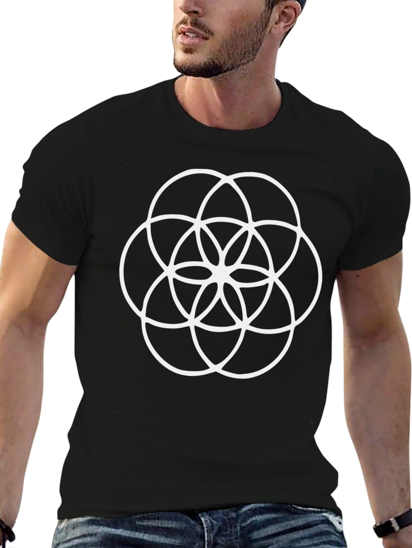Geometric Circle Pattern Black T-Shirt