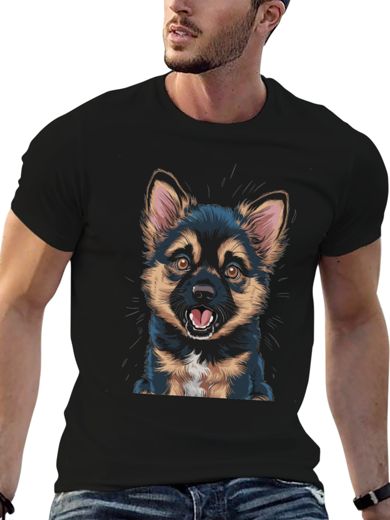 Cute Puppy Graphic Black T-Shirt