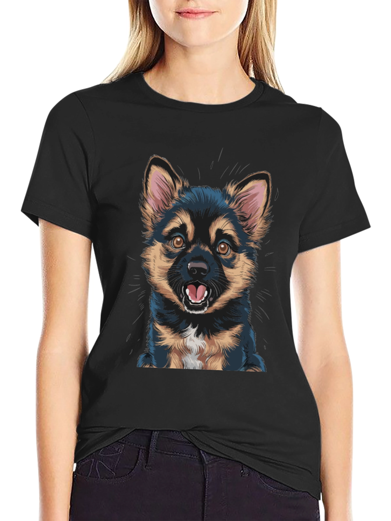 Cute Puppy Graphic Black T-Shirt
