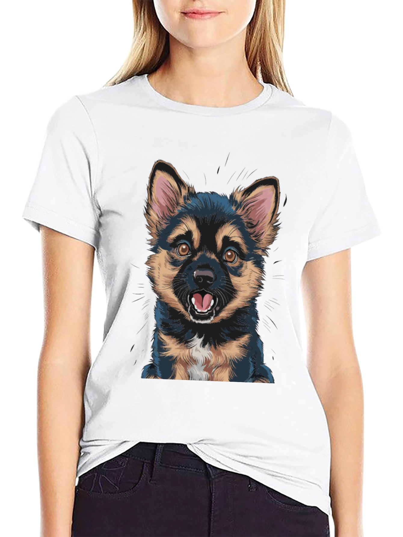 Cute Puppy Graphic Black T-Shirt