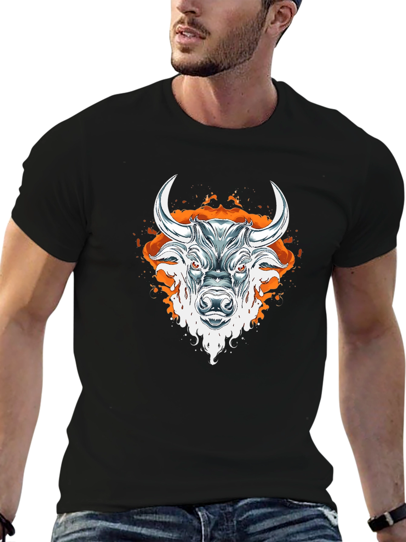 Fiery Bull Graphic Tee - Bold Black T-Shirt