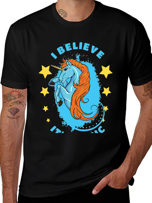 Unicorn Believe Graphic Tee - Black Cotton T-Shirt