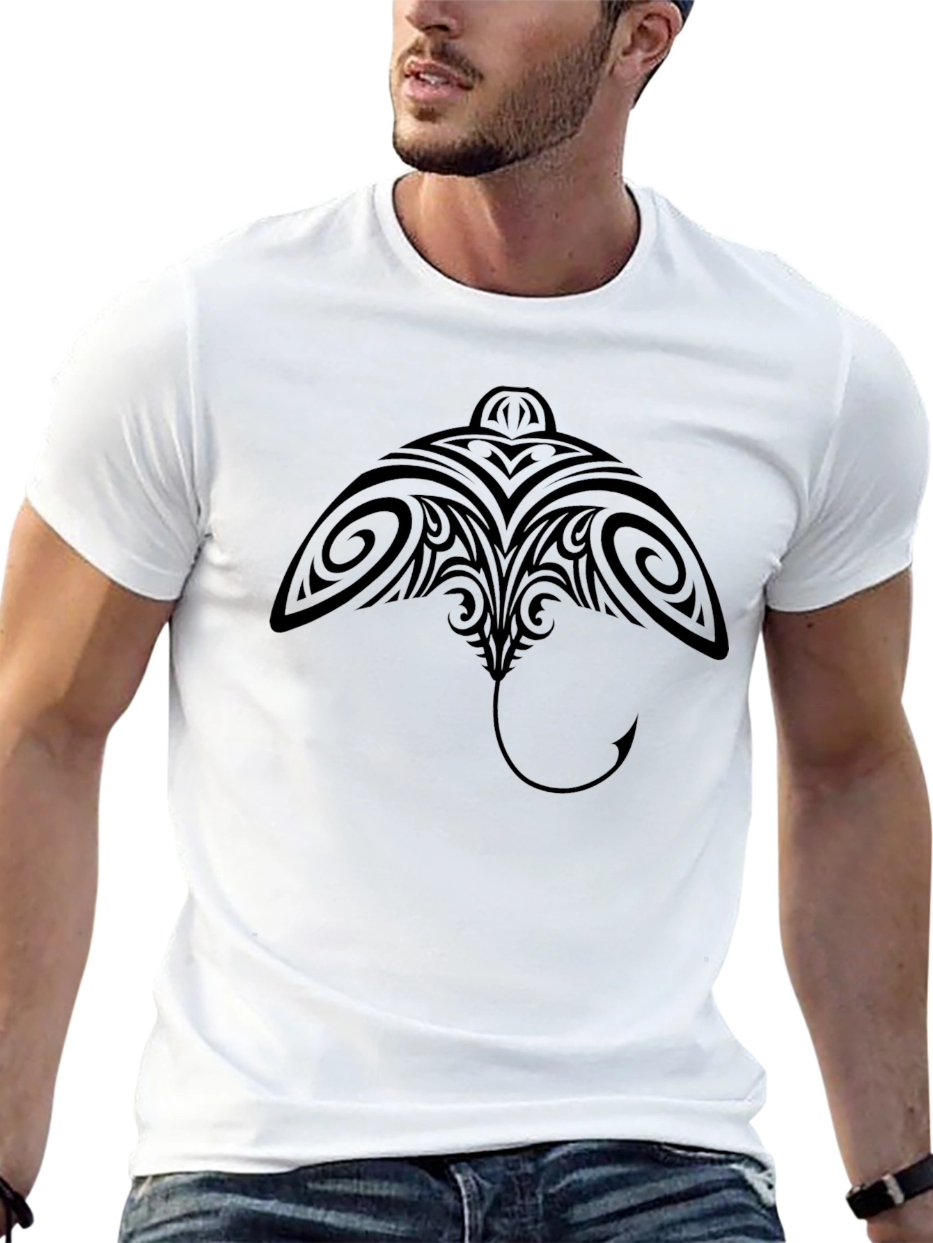 Tribal Stingray Graphic T-Shirt - Black