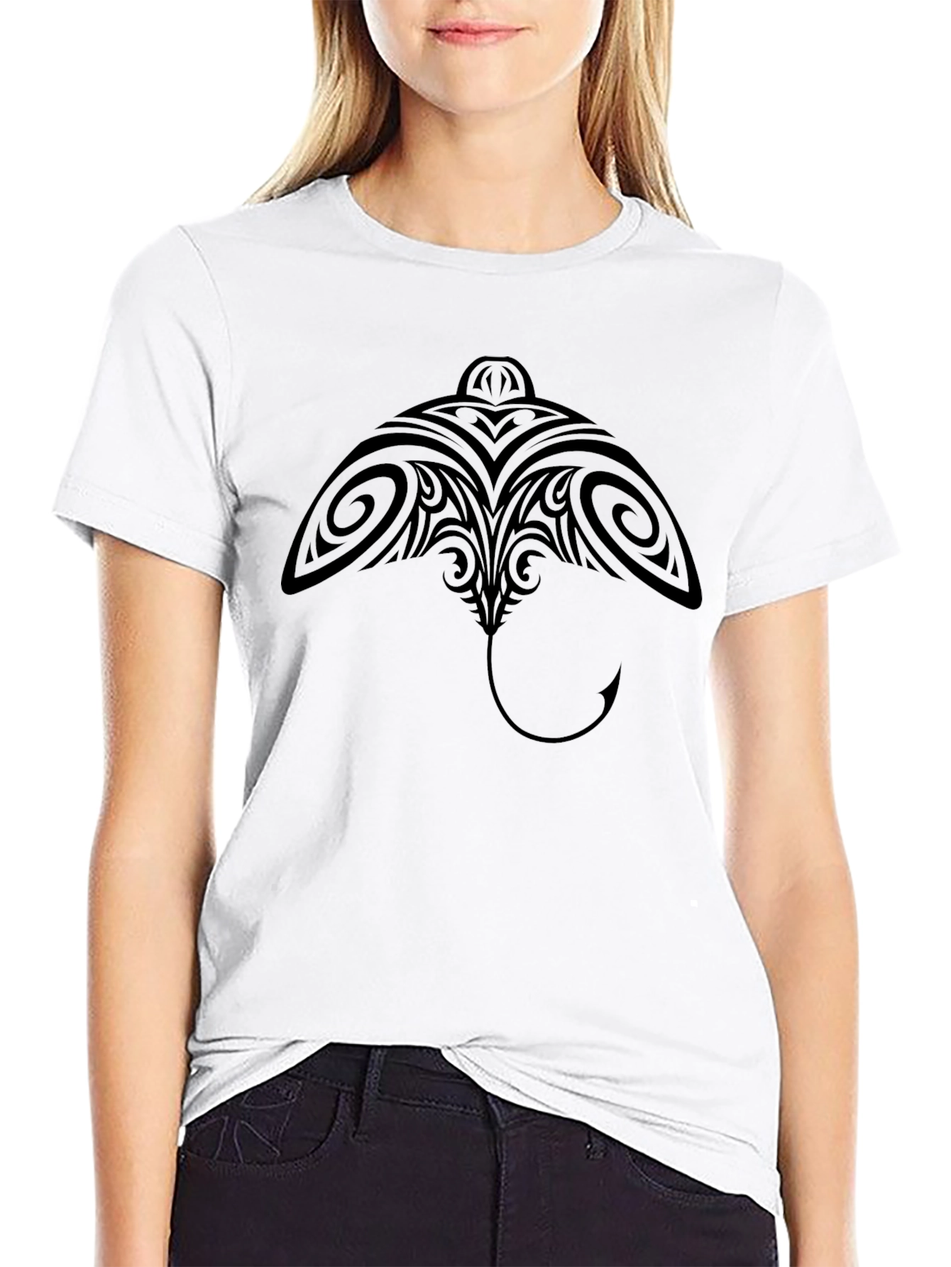 Tribal Stingray Graphic T-Shirt - Black