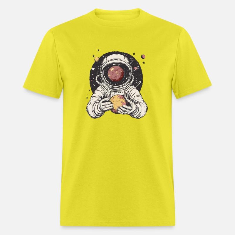 An astronaut holds the planet in his hands