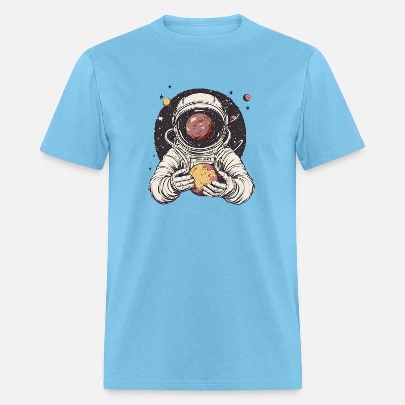 An astronaut holds the planet in his hands