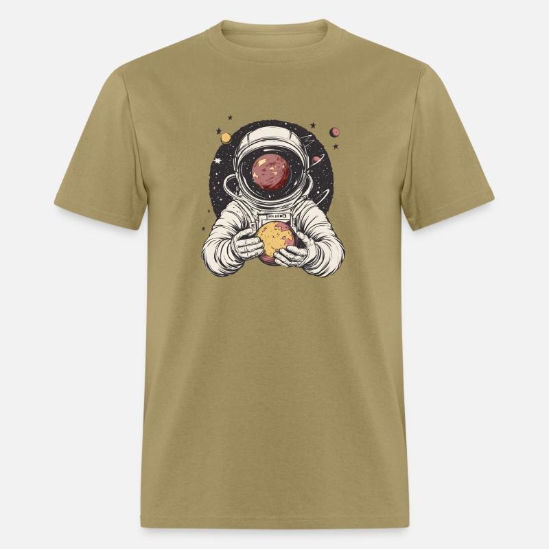 An astronaut holds the planet in his hands