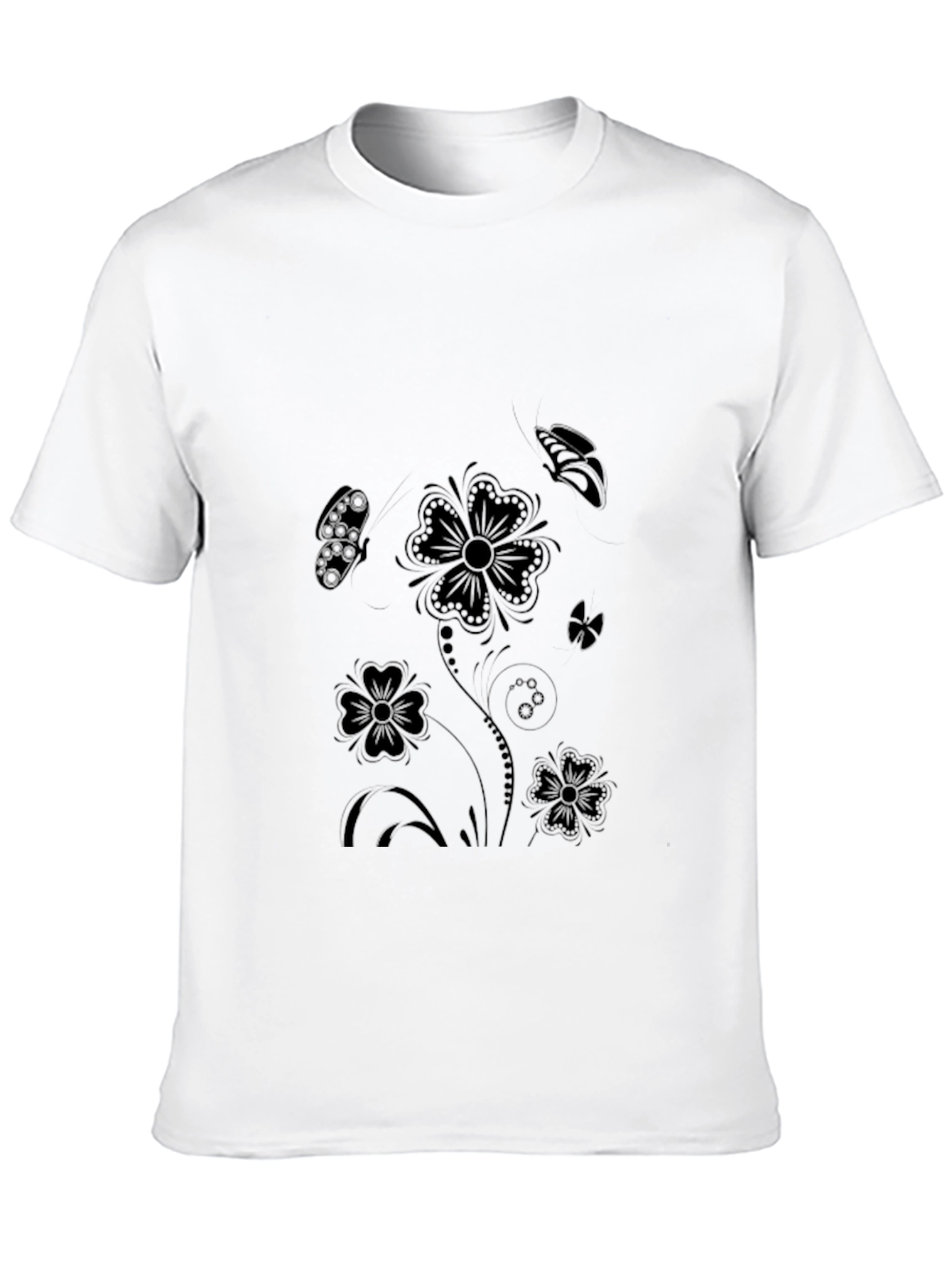 Black Floral Graphic Print Mens T-Shirt