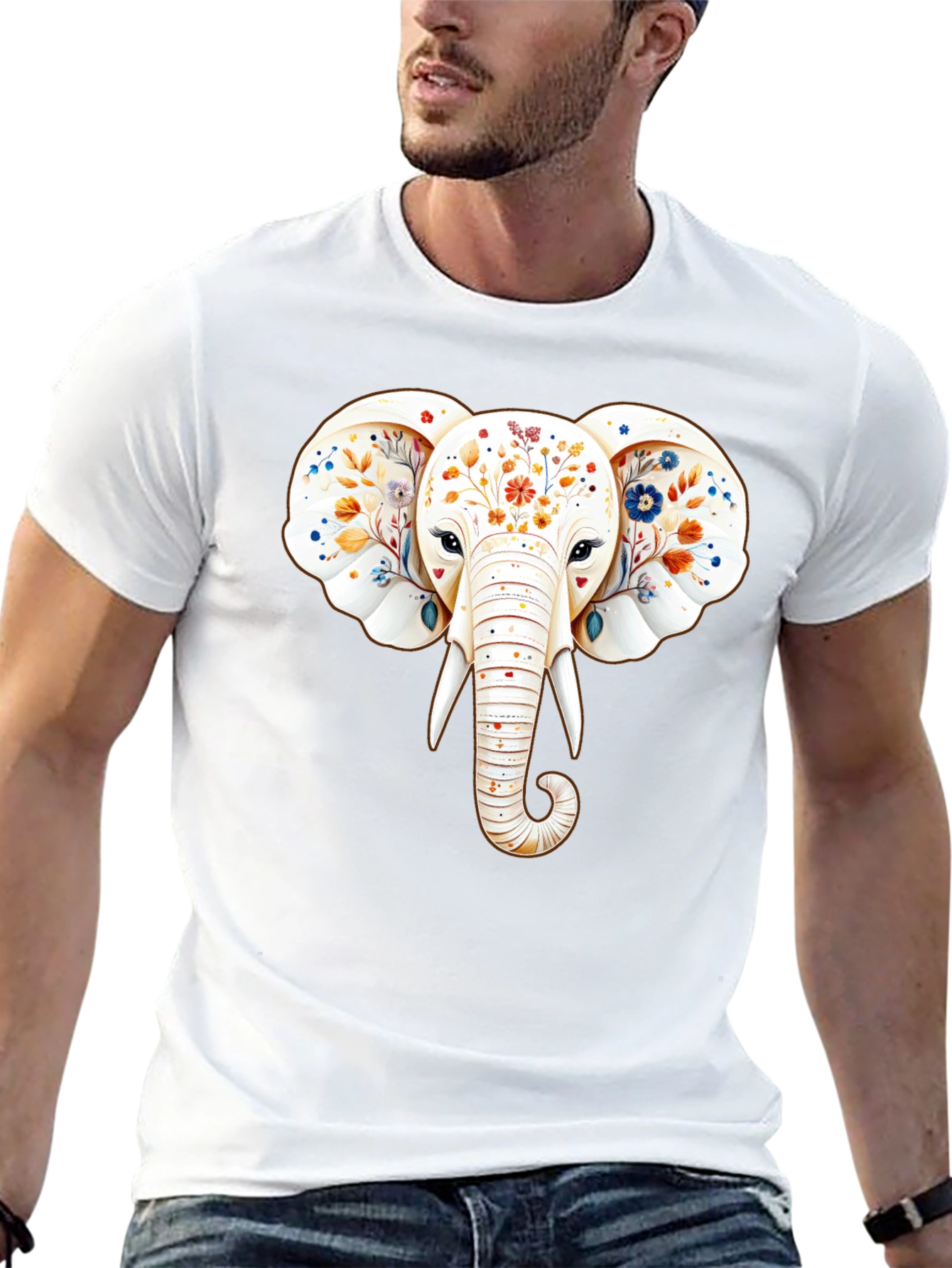Floral Elephant Graphic Black T-Shirt