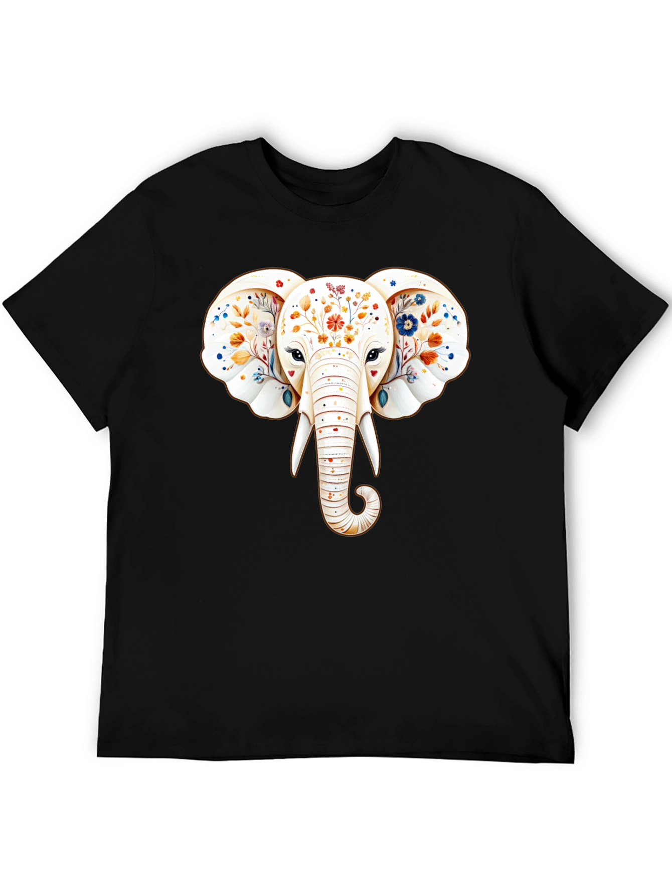 Floral Elephant Graphic Black T-Shirt