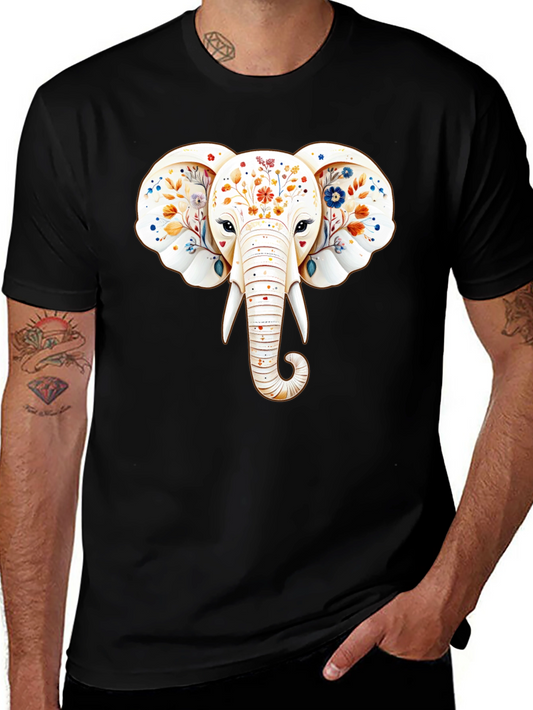 Floral Elephant Graphic Black T-Shirt
