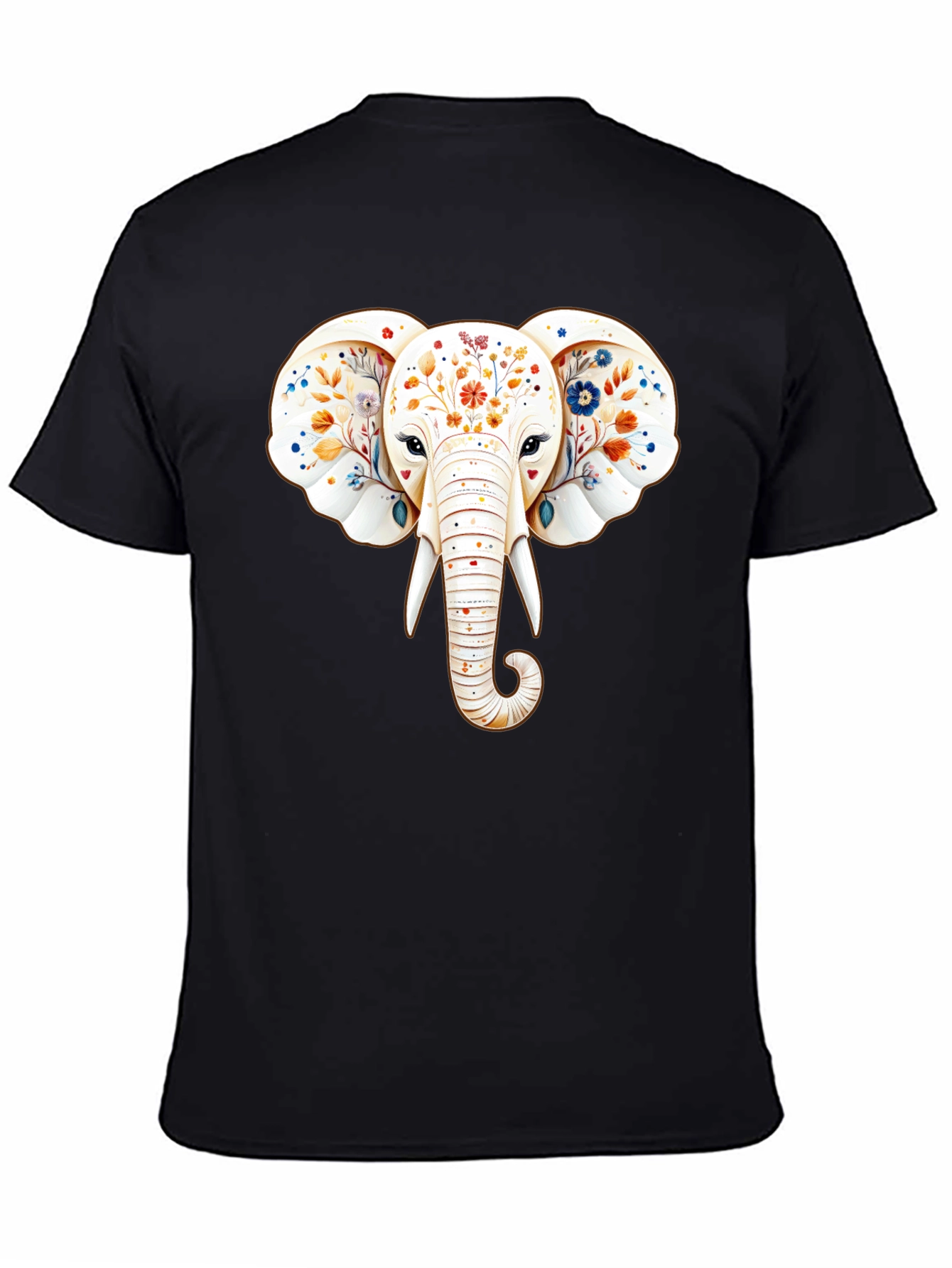 Floral Elephant Graphic Black T-Shirt
