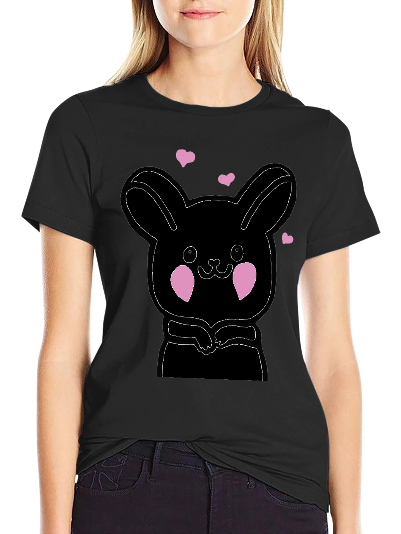 Cute Bunny Graphic Black T-Shirt