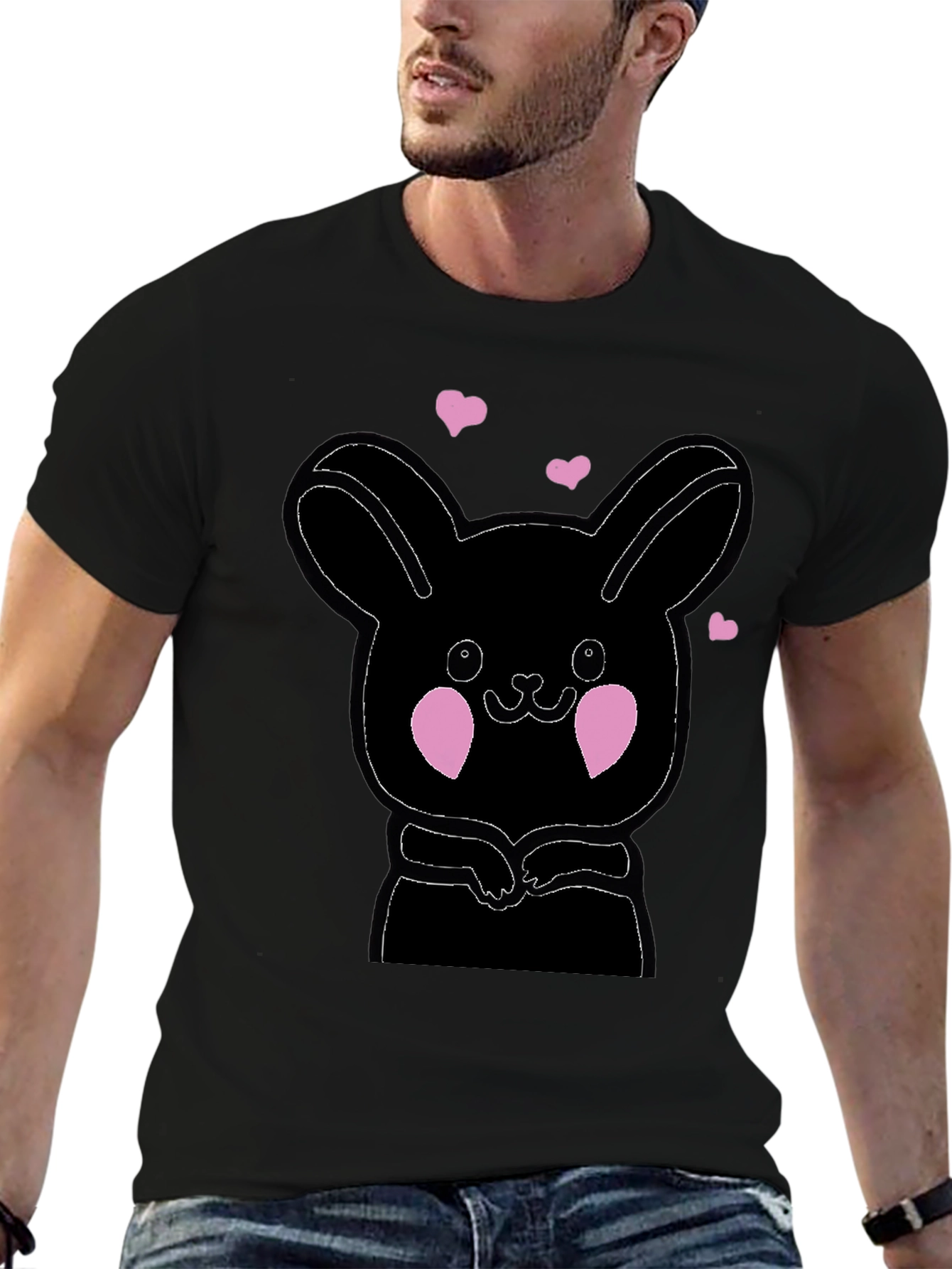 Cute Bunny Graphic Black T-Shirt
