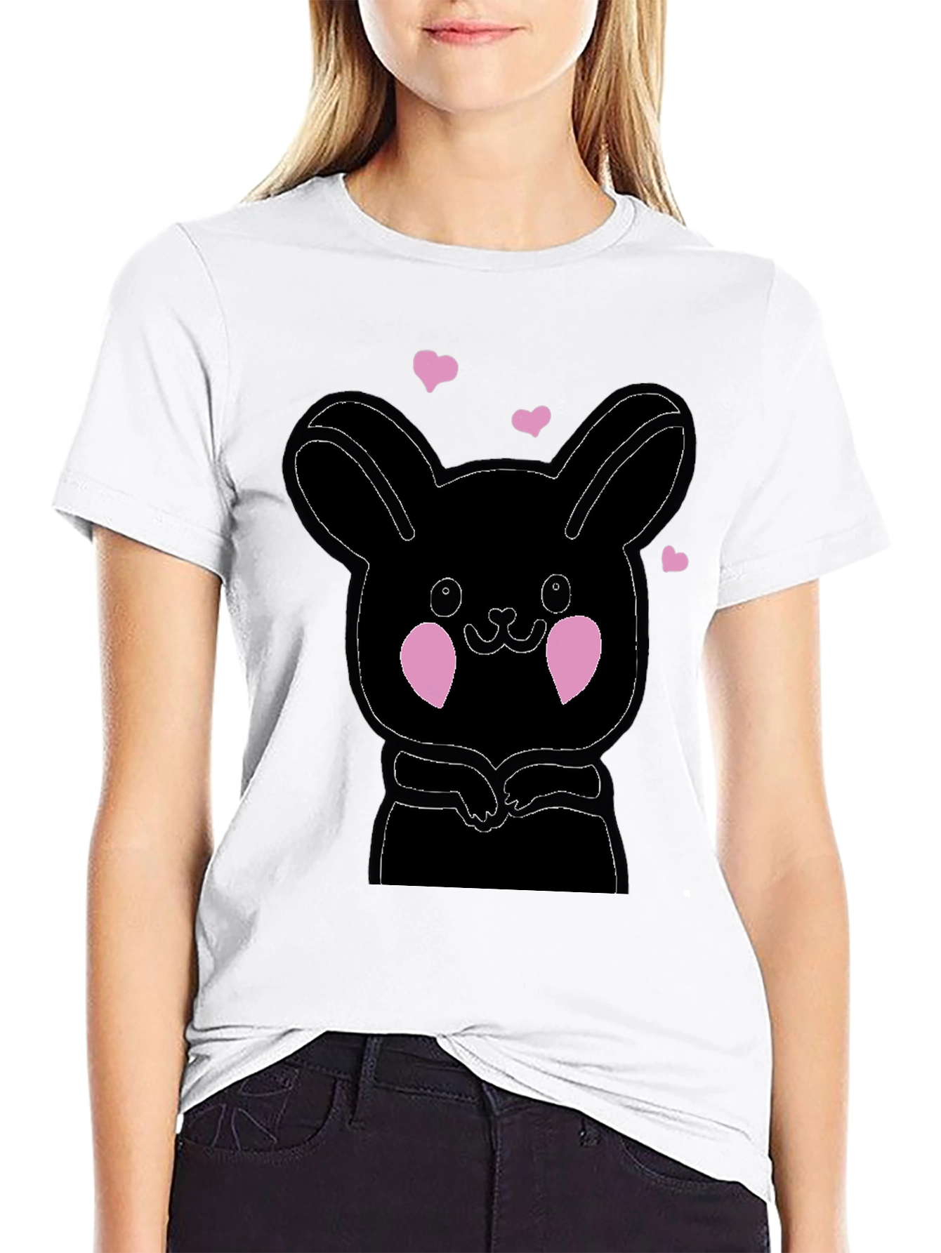 Cute Bunny Graphic Black T-Shirt