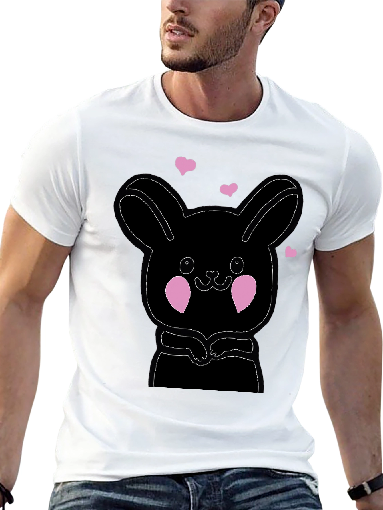 Cute Bunny Graphic Black T-Shirt