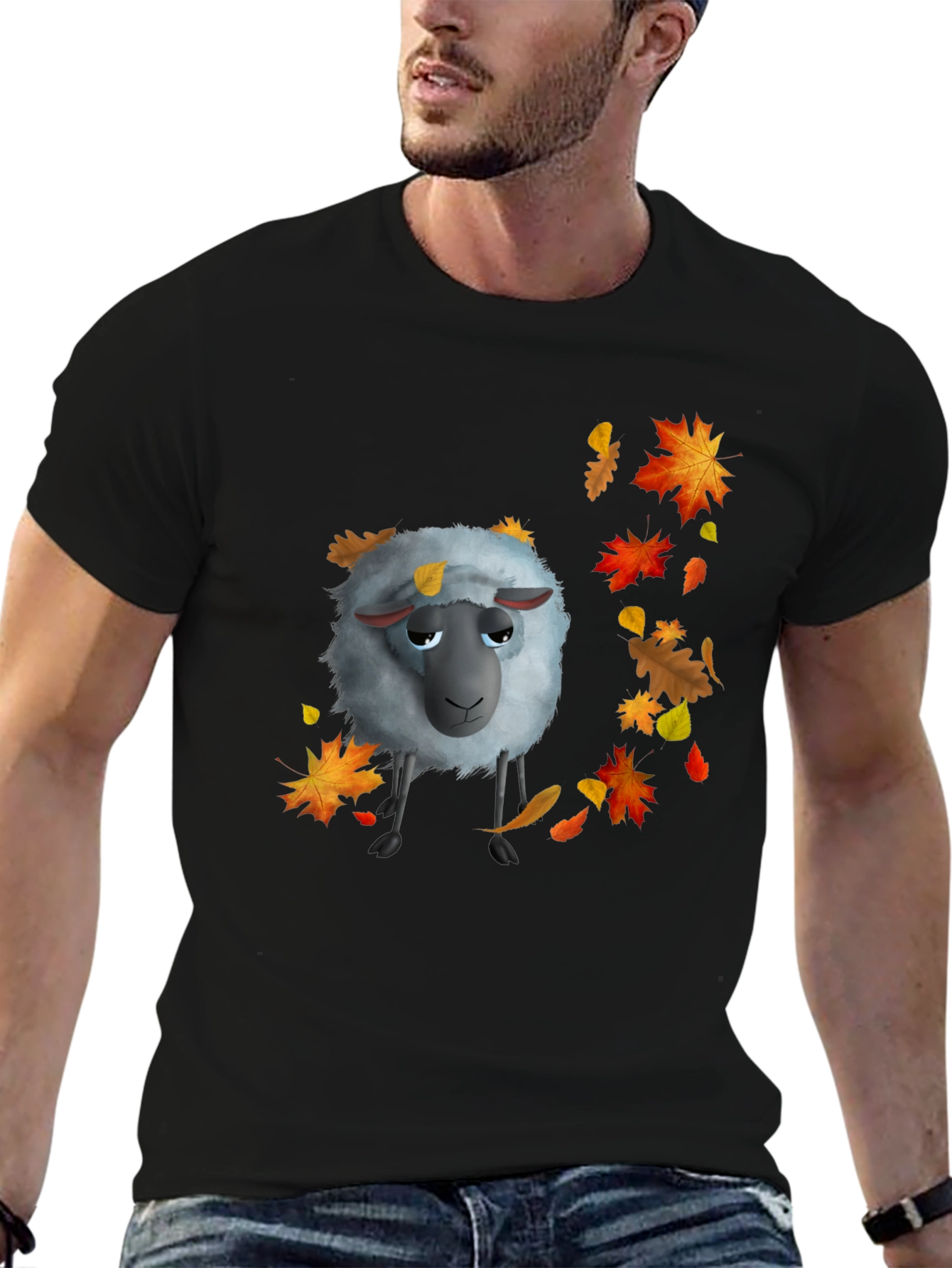 Autumn Sheep Graphic Tee - Black