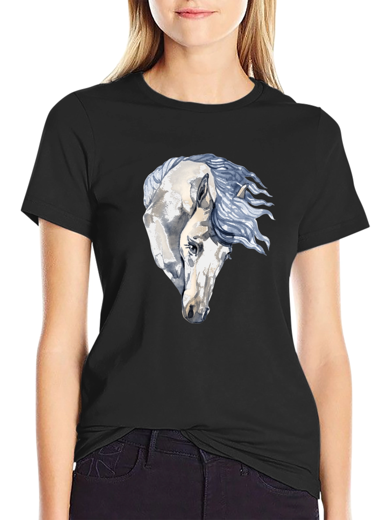 Horse Graphic Print Black T-Shirt