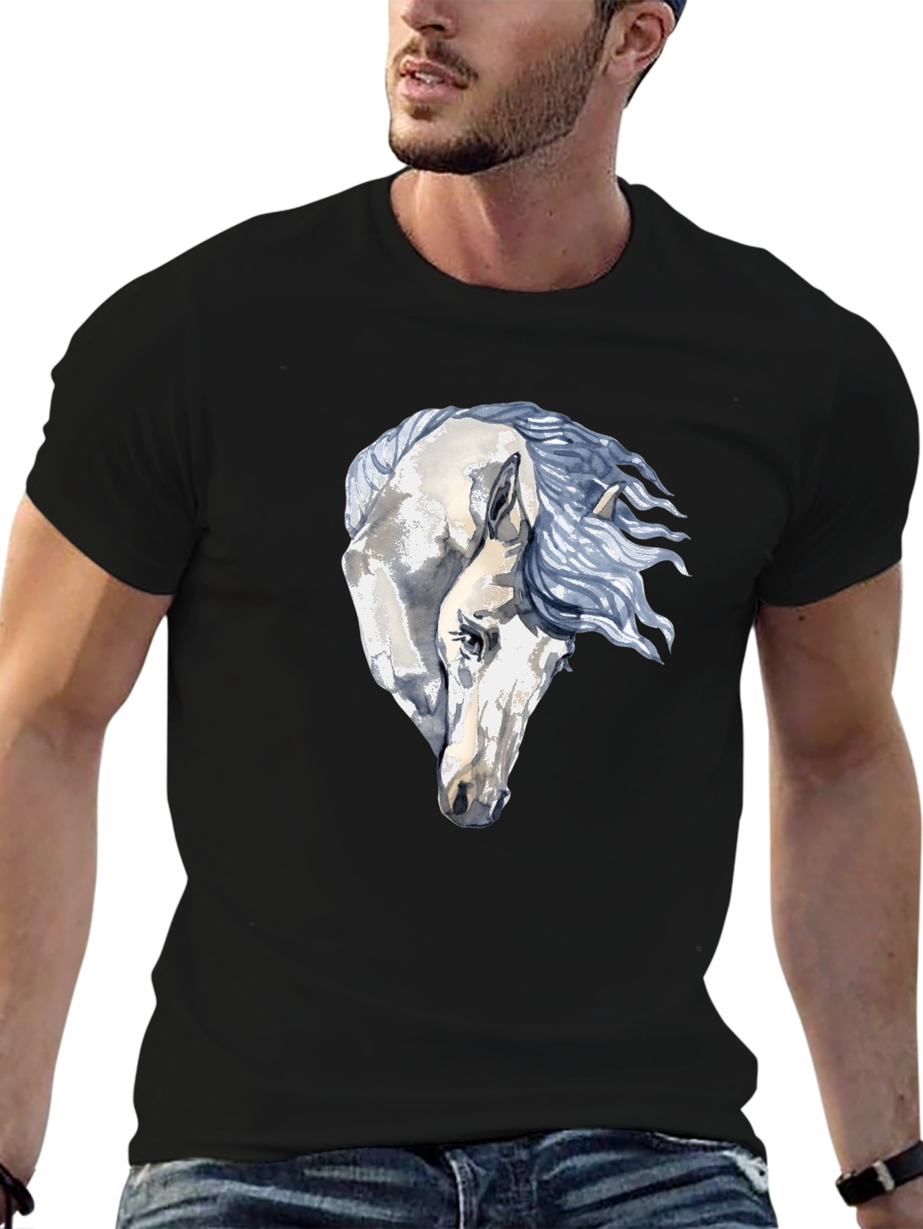 Horse Graphic Print Black T-Shirt