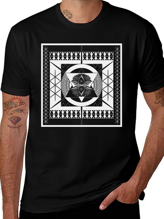 Geometric Black Tee with Intricate Design