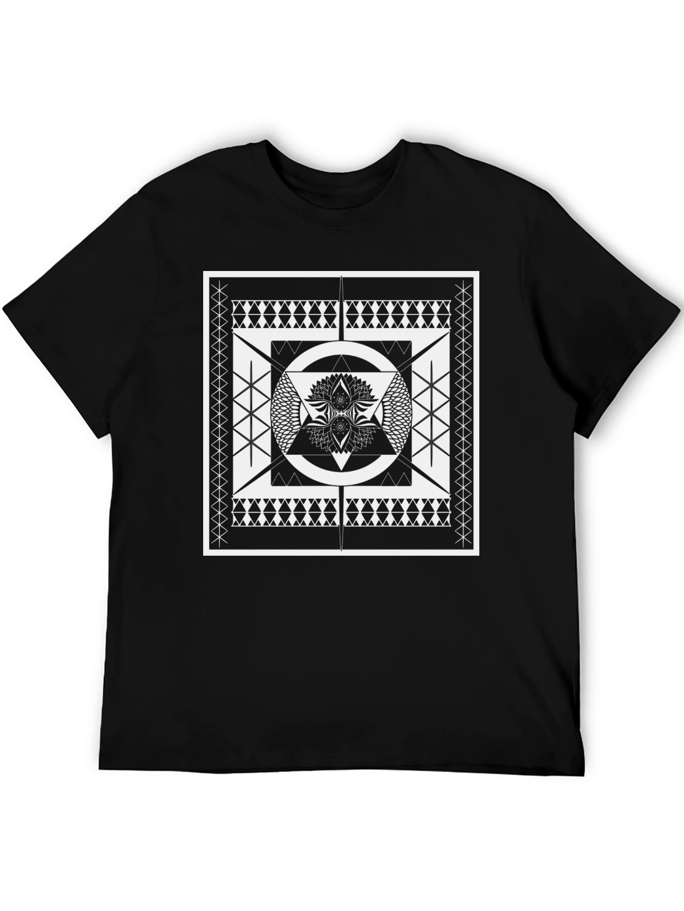 Geometric Black Tee with Intricate Design