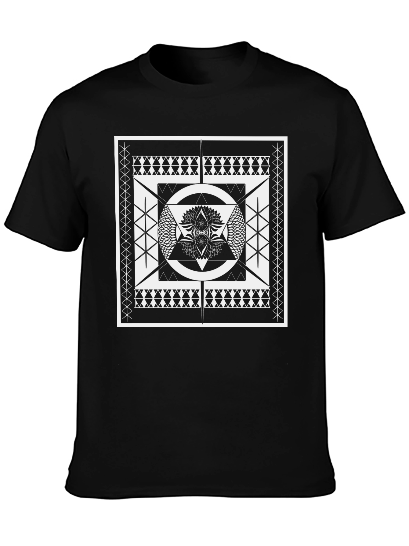 Geometric Black Tee with Intricate Design
