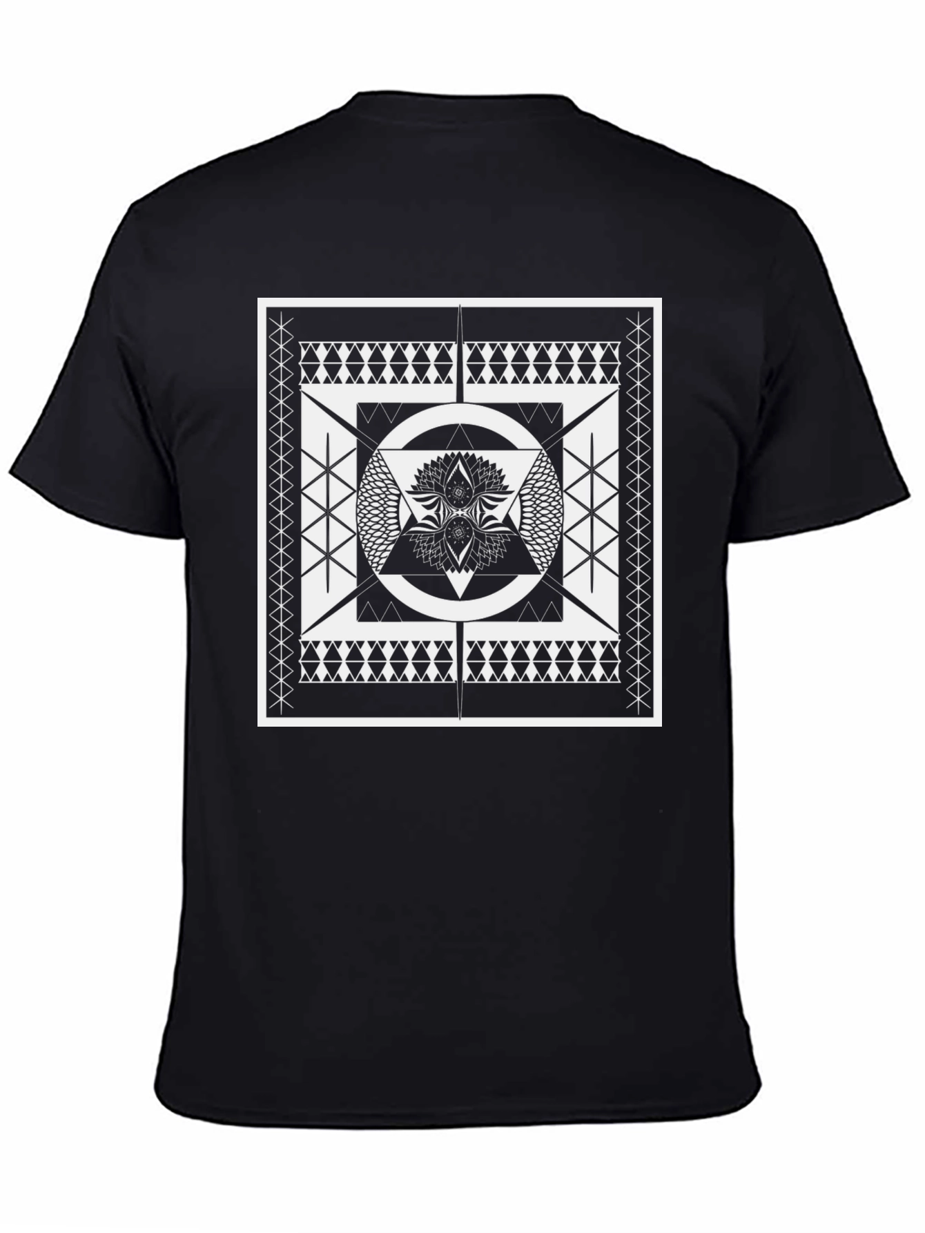 Geometric Black Tee with Intricate Design
