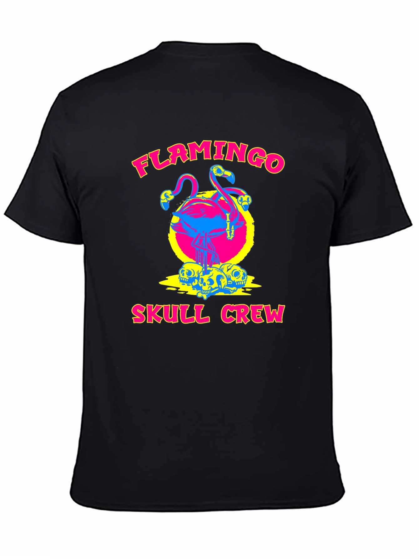 Flamingo Skull Crew Black Graphic Tee