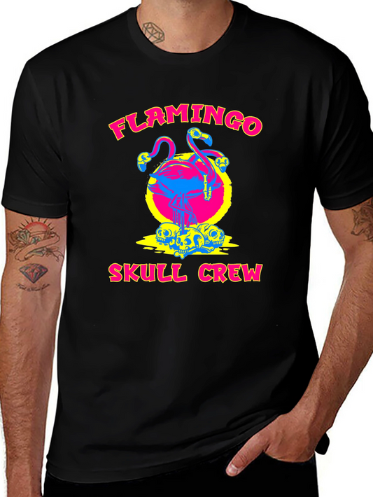 Flamingo Skull Crew Black Graphic Tee