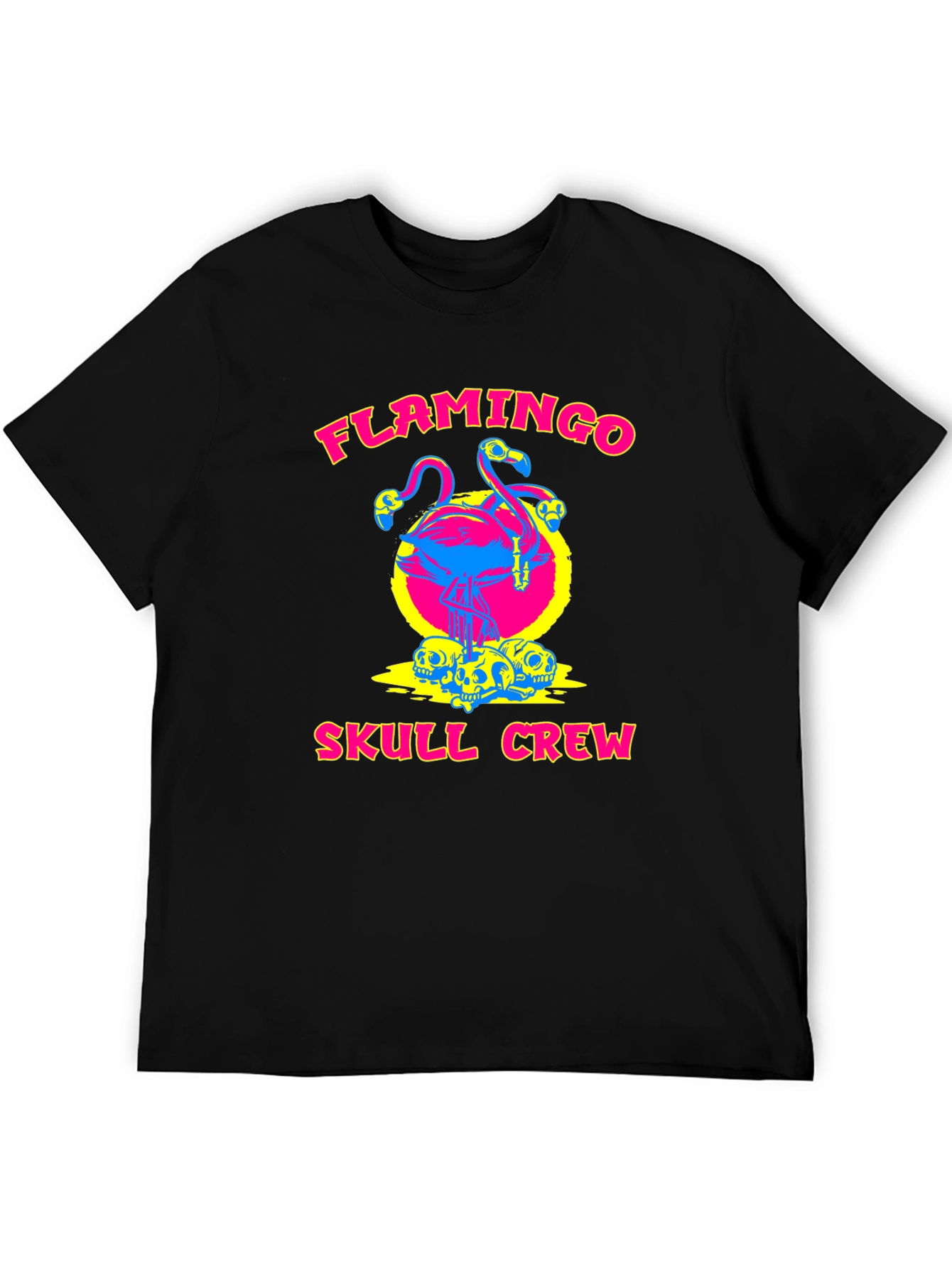 Flamingo Skull Crew Black Graphic Tee