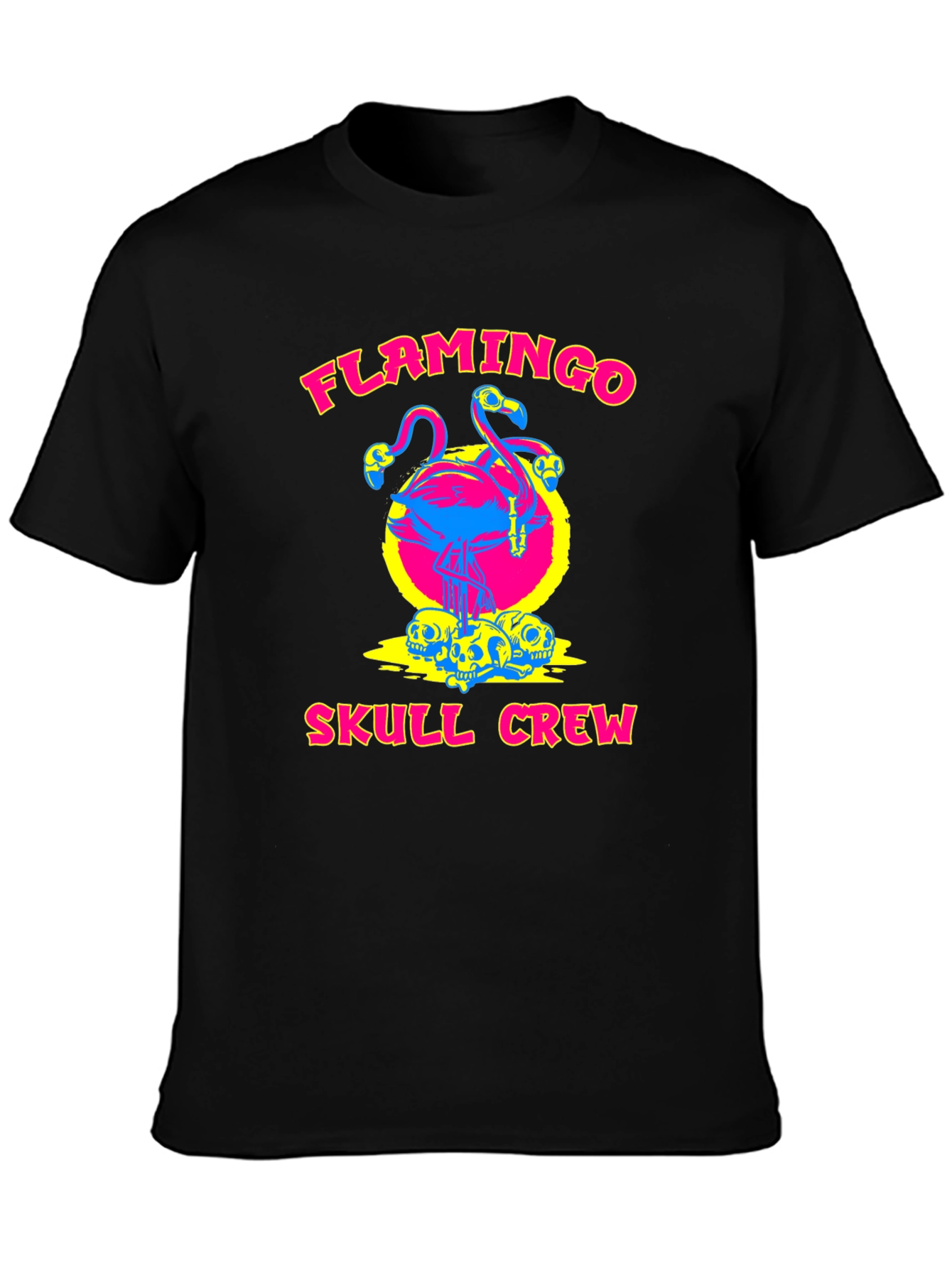 Flamingo Skull Crew Black Graphic Tee