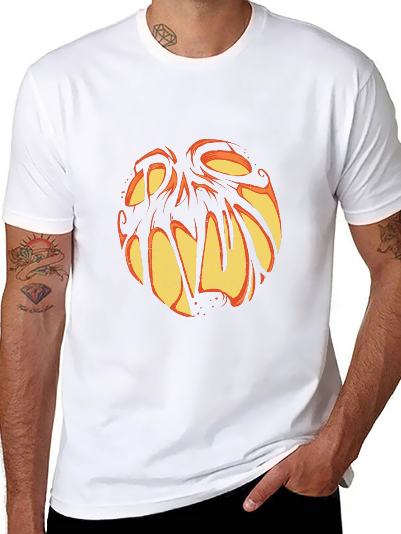Halloween Pumpkin Face Graphic Tee - Black