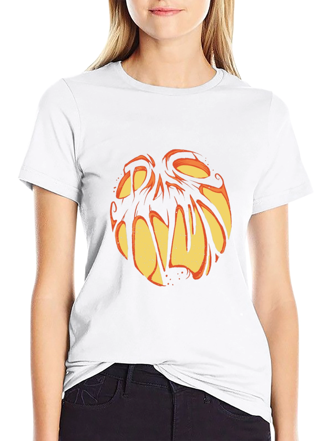 Halloween Pumpkin Face Graphic Tee - Black