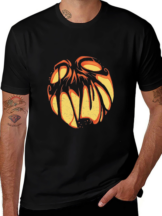 Halloween Pumpkin Face Graphic Tee - Black