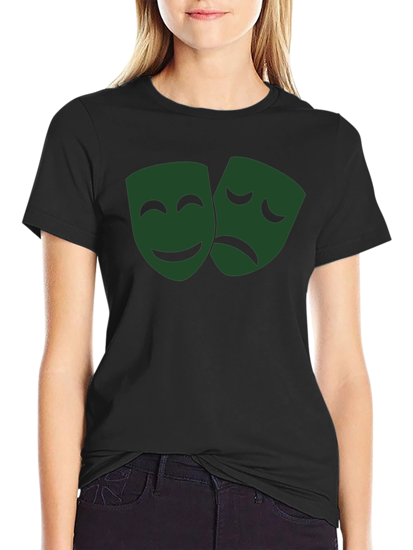 Drama Mask Graphic Tee - Black Cotton Blend