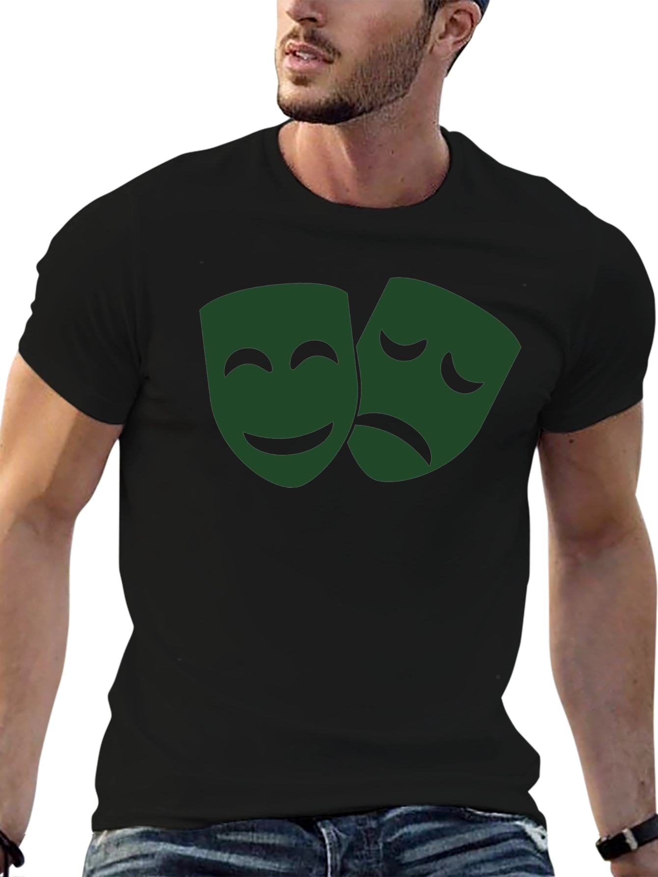 Drama Mask Graphic Tee - Black Cotton Blend