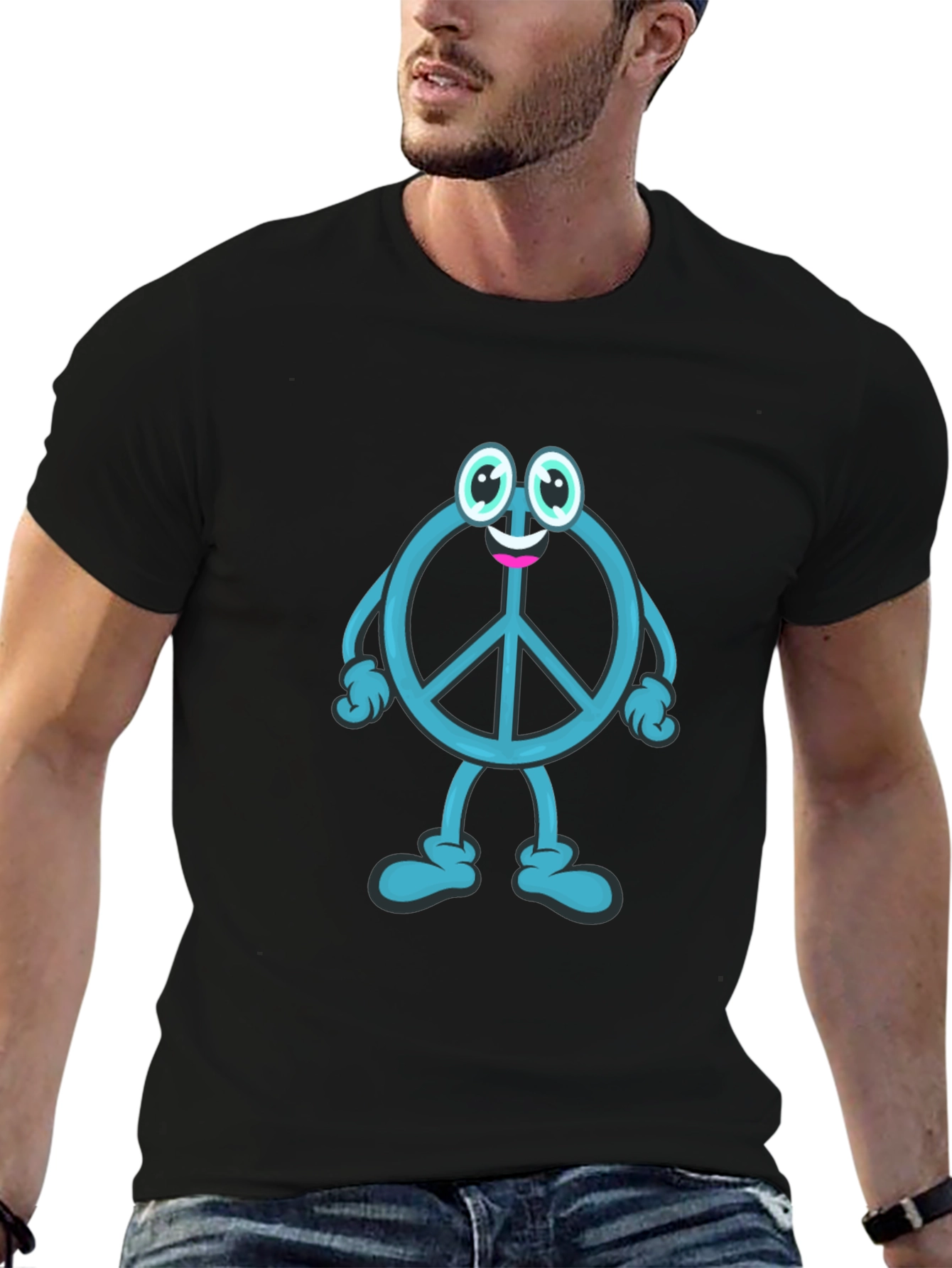 Peace Sign Cartoon Graphic T-Shirt - Black