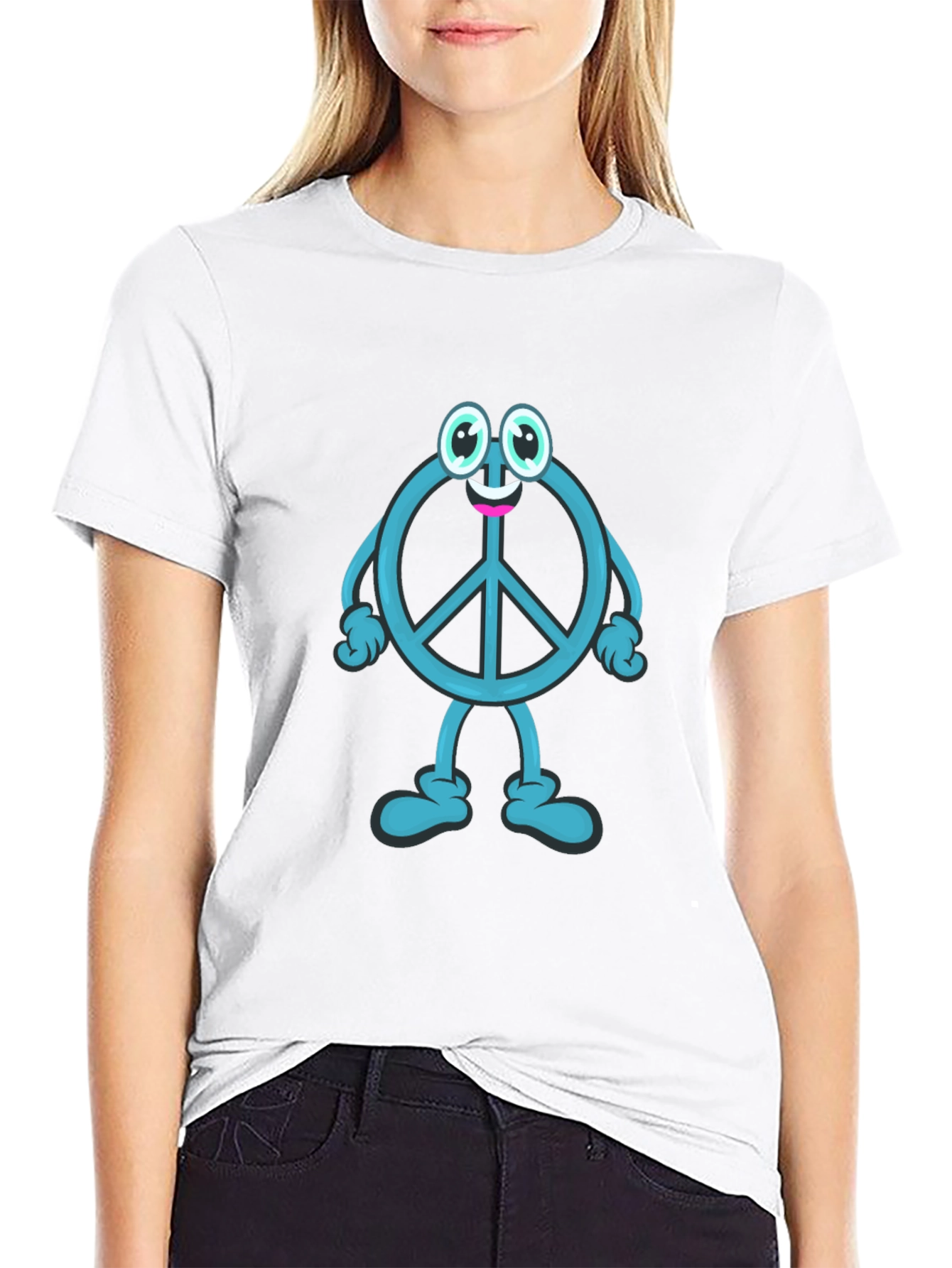 Peace Sign Cartoon Graphic T-Shirt - Black